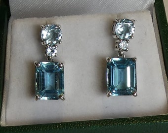 Fine Solid Silver Blue Topaz Set Earrings