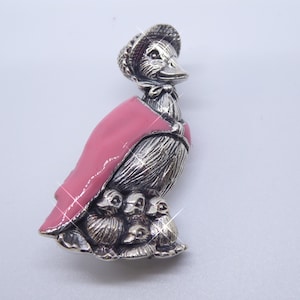 Solid Silver & Enamel Beatrix Potter Jemima Duck Brooch