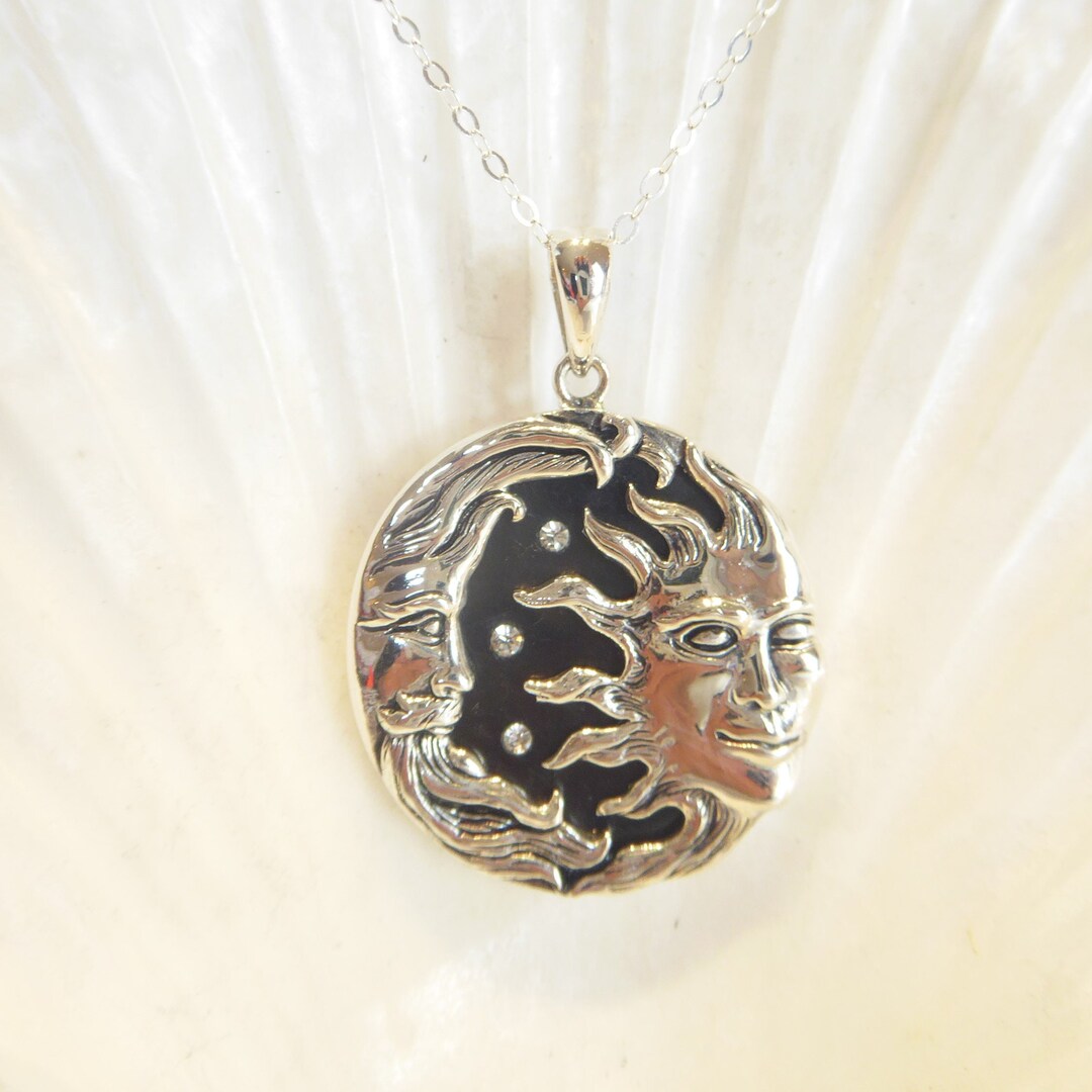 Fine Silver Celestial Sun & Moon Pendant Necklace - Etsy