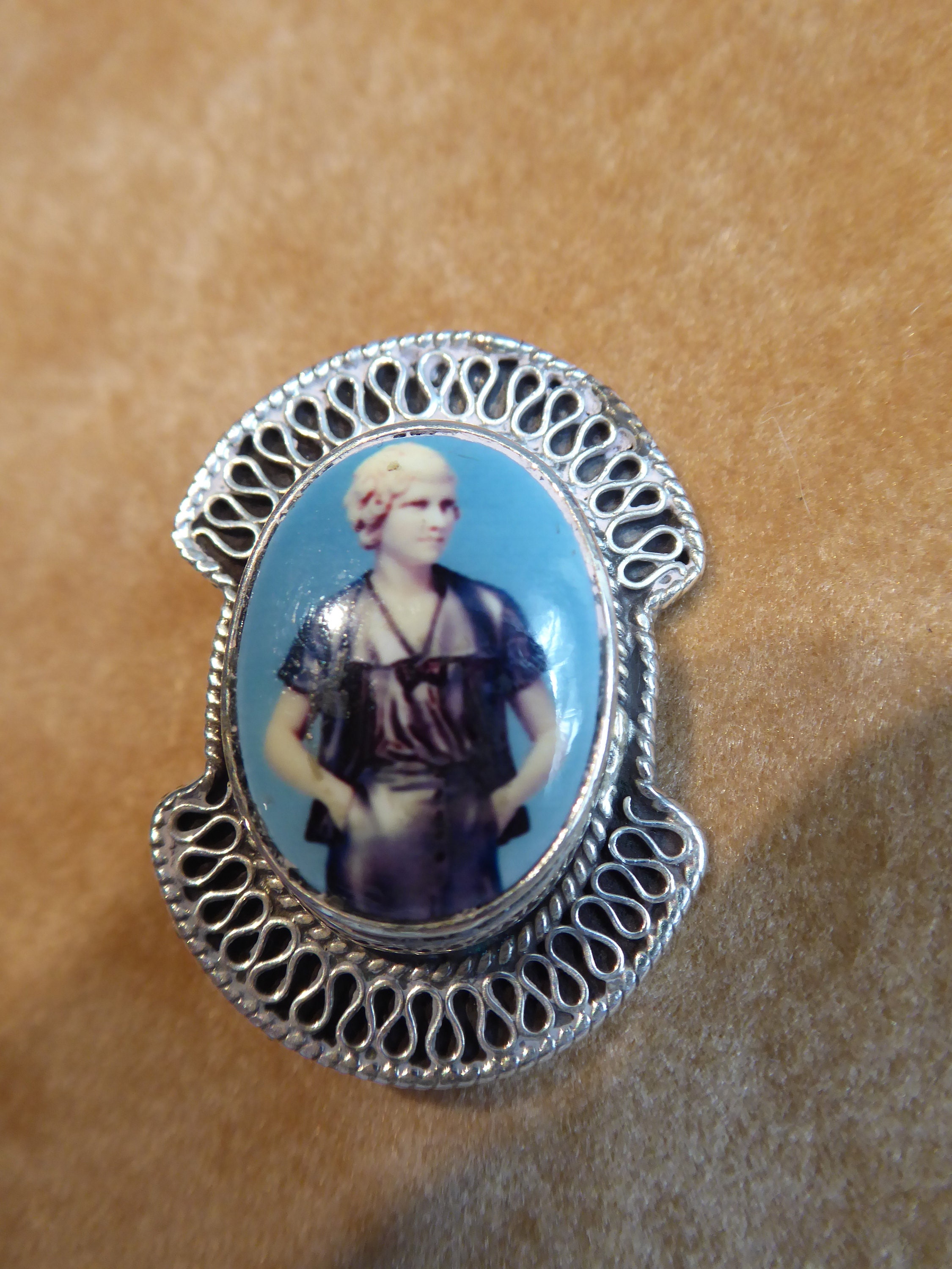 Broche Art Déco Ancienne Pour Femme En Argent Fin Et émail - Occasion Vintage