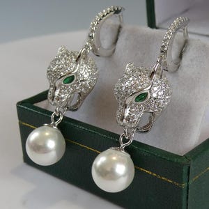 Fine Silver Panther /Cat Art Deco Style Earrings