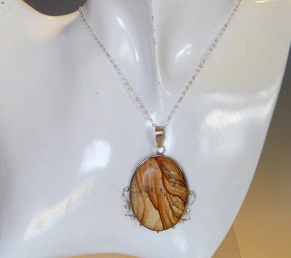 Large Fine Solid Silver Natural Stone Set Pendant… - image 4