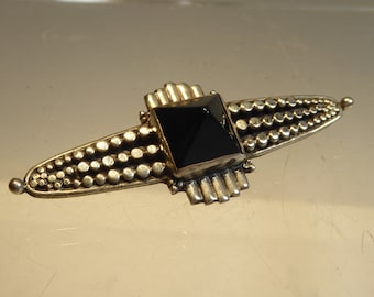 アールデコ調オニキスブローチ：スターリングシルバーのバーピン