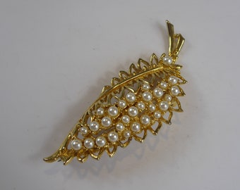 Broche Vintage Art Déco Feuille - Créateur HOLLYWOOD - Fermoir Sécurité - Occasion