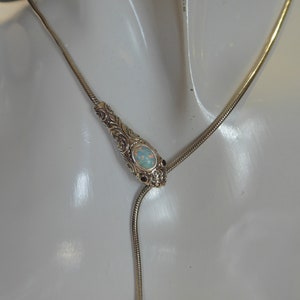 Solid Silver Opal & Ruby Eye Snake Necklace