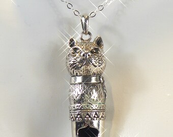 Cute Solid Silver Cat Whistle Pendant - Etsy