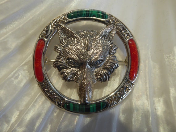 Solid Silver Scottish styled coral & Malachite se… - image 5