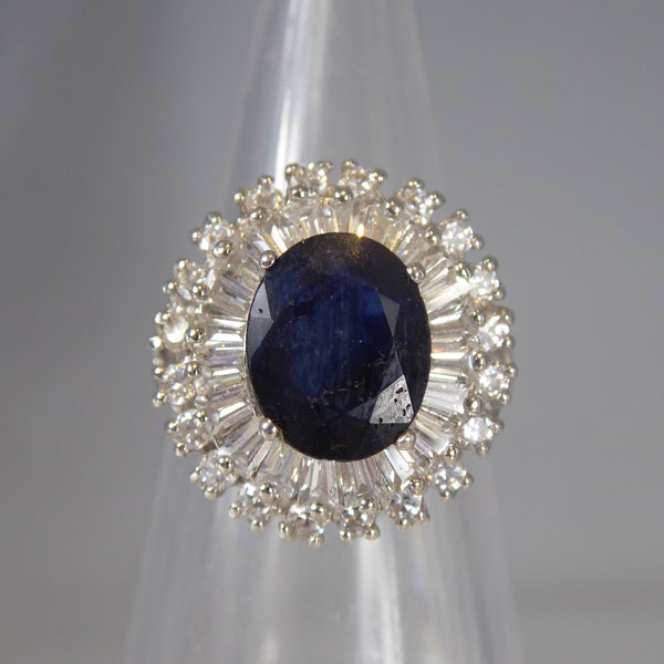 Stunning Large Real Sapphire Set Dress Ring