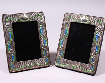 Fine Pair of Silver & Enamel Pictures Frames