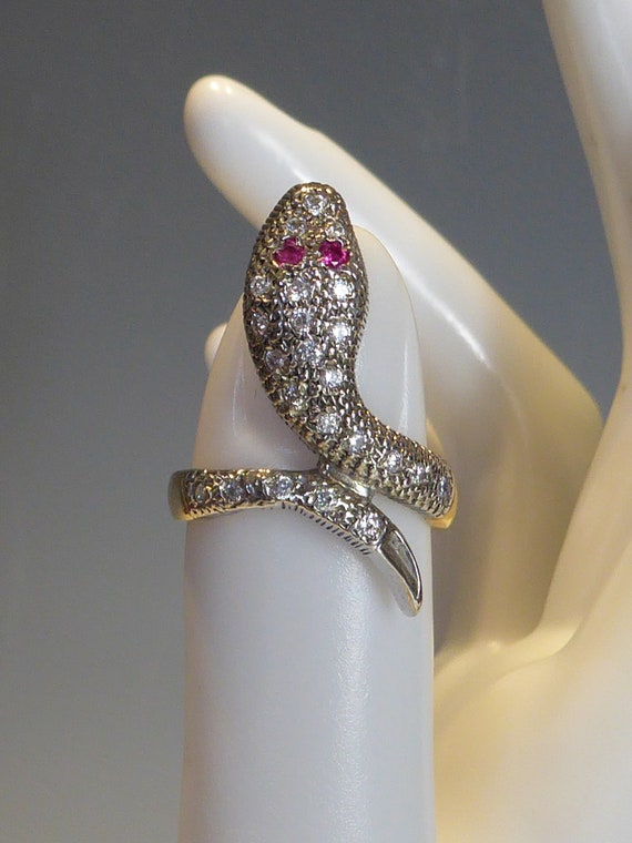 Snake Ring 18ct Gold on Solid Silver - image 2