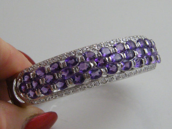Stunning Solid Silver Real Amethyst Set Bangle Etsy UK