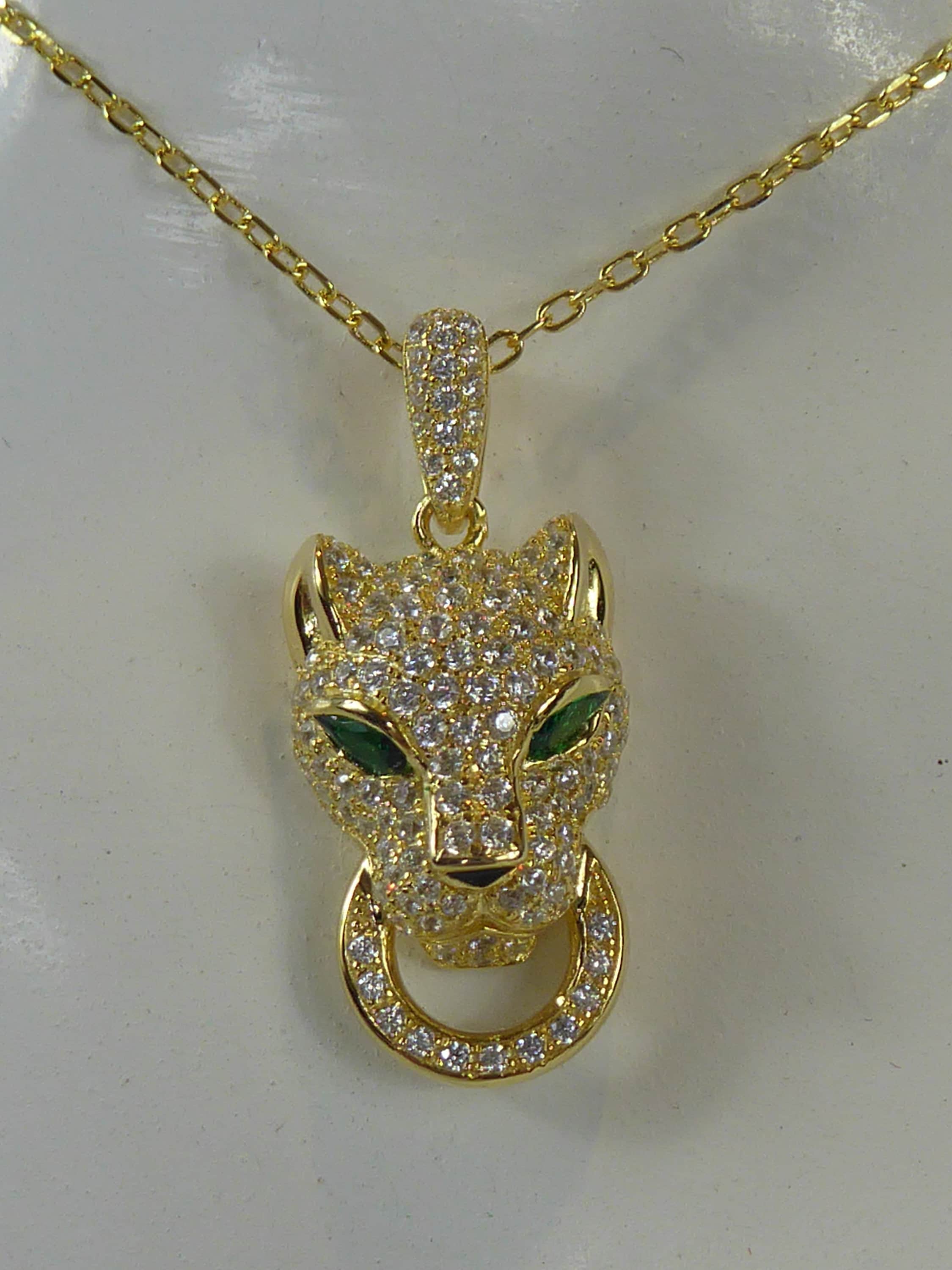 Fine Silver Gold Plated Panther Head Pendant Necklace - Etsy