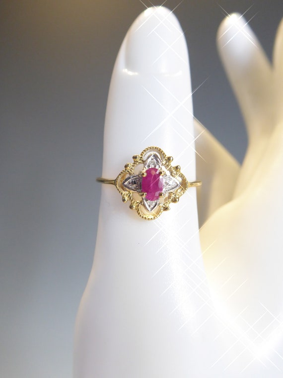 Fine Solid 9ct Gold Real Ruby & Diamond Set Ring - image 4