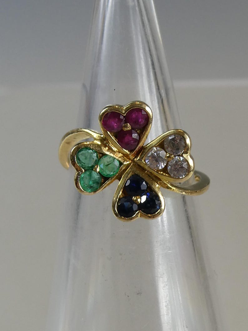 Fine Solid 14ct Gold Lucky Four Leaf Clover Ring Set With Sapphire,ruby ...