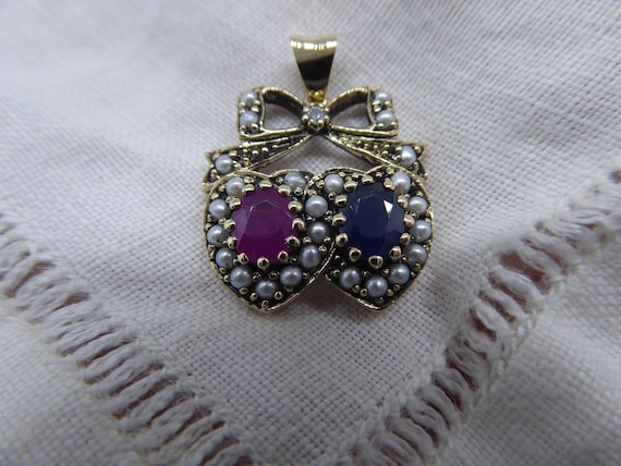 9ct Solid Gold Real Diamond,Sapphire, Ruby & Seed… - image 1