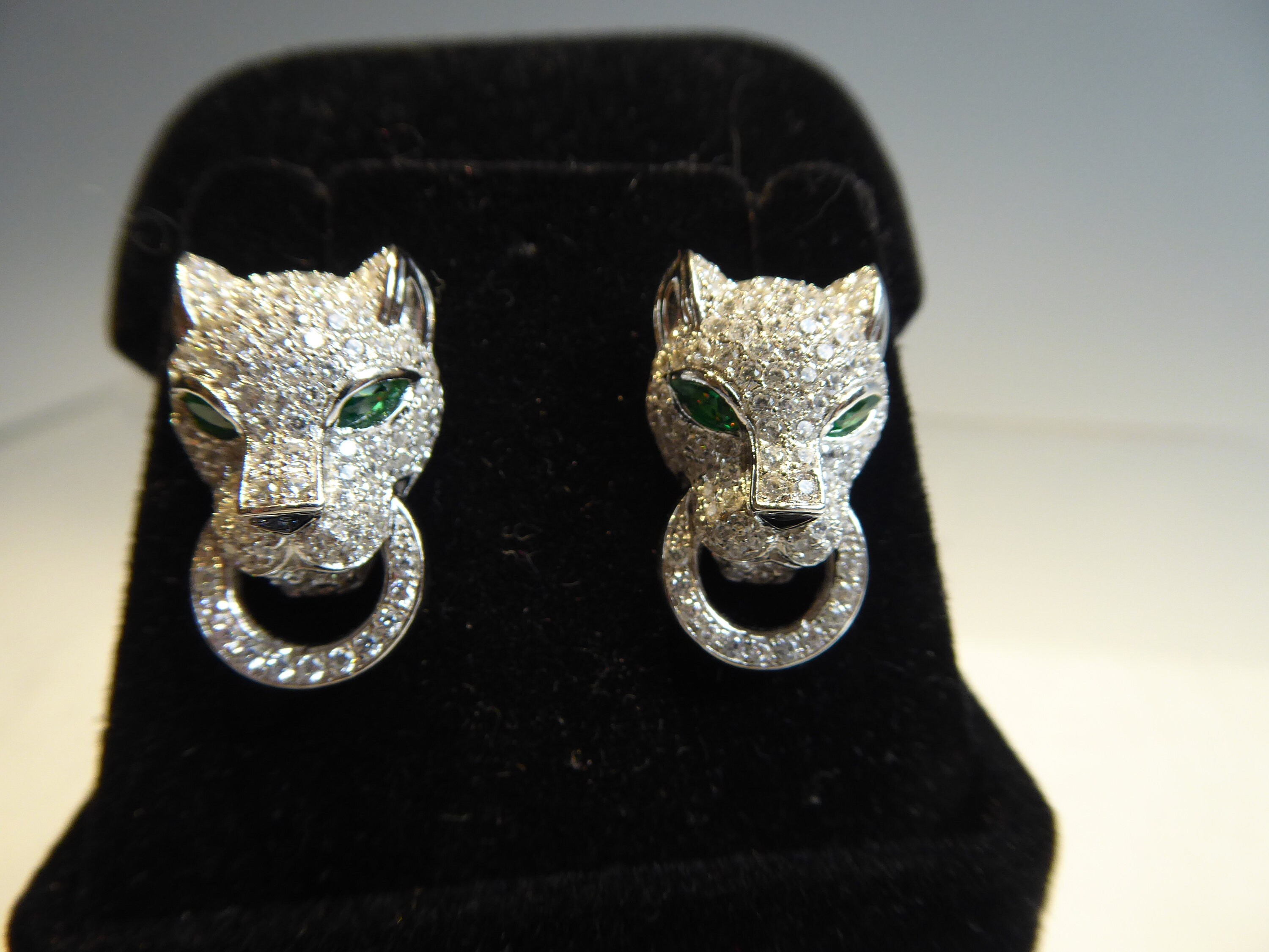Namana Orecchini Pendente Pantera In Argento 925 Con Zirconi E Occhi Verdi – Gioiello Donna Elegante E Senza Tempo