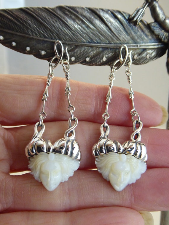 Boucles D'oreilles Pendantes En Argent Massif Style Art Nouveau - Neuves Avec étiquettes