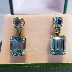 Fine 9ct gold Blue Topaz Set Earrings