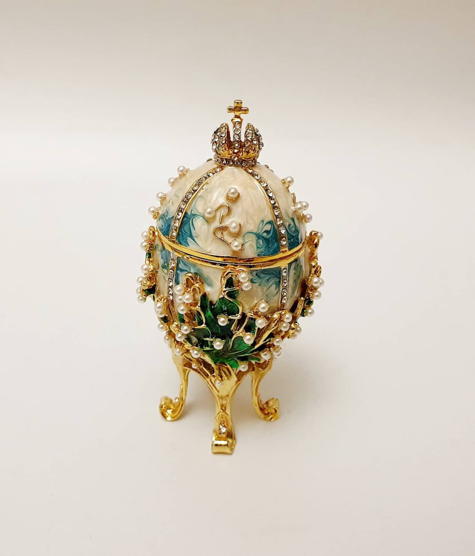 Faberge egg jewelry box stainless Steel&ceramic 12cm Etsy