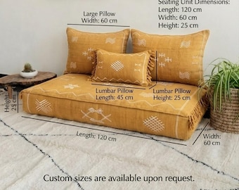 Moroccan Cactus Silk Floor Seating, Vegan Sabra Silk Floor Cushion, Sustainable Boho Living Room Decor, Handwoven Floor Sofa