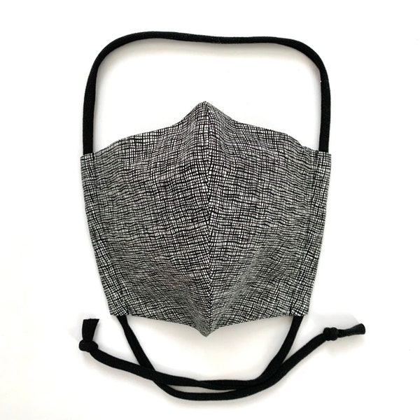 Reusable cotton face mask with adjustable ties or elastic, nose wire, filter pocket