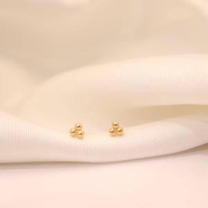 Tiny Gold Ball Stud Earrings – Minimalist 3 Dot Earrings – Dainty 925 Sterling Silver Gold Plated Studs – Everyday Jewelry Gift for Her