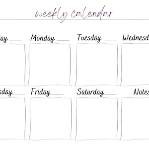 Printable Weekly Calendar/ Printable Weekly Planner/ Organization