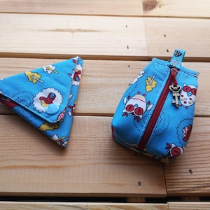 Porta Moedas e Porta Chaves, Padrão Mochos Psicadélicos Fundo Azul , Feito à mão