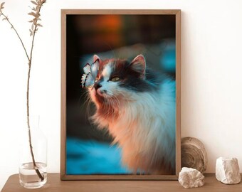 Cat and Butterfly Photo Printing - Adorable Wall Art for Cat Lovers