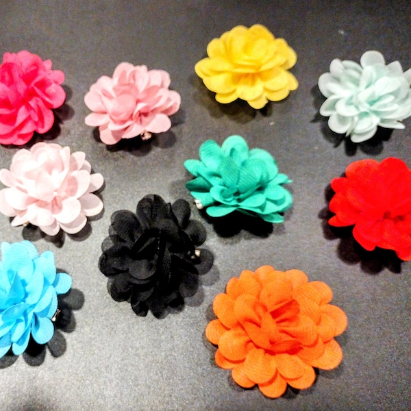 Chiffon flower barrette with alligator clip for girls hair and puppy dog topknots - Blue, Black, Orange, Yellow and Red