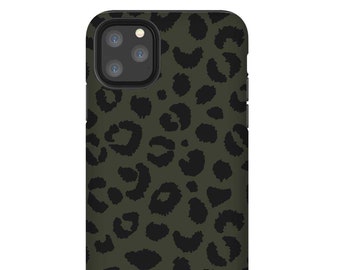Midnight Leopard Design iPhone Case for 11, 11 Pro, 11 Pro Max, XS Max, XS, XR, 7/8 Plus, se - Dark Green | Black