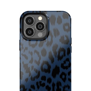 Blue Cheetah Print iPhone Case: Dual Layer, MagSafe Compatible