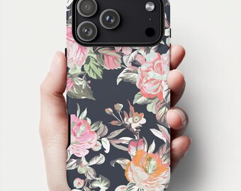 iPhone 17 16 15 14 13 12 Pro Max Plus Case | Vintage Midnight Rose Floral | Tough Protective Phone Cover