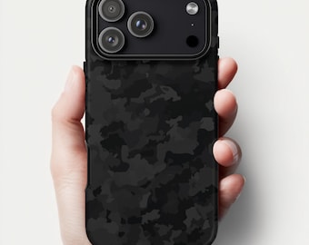 Camo Phone Case | Black Camouflage iPhone 17 16 15 14 13 12 | Tough Protective Cover