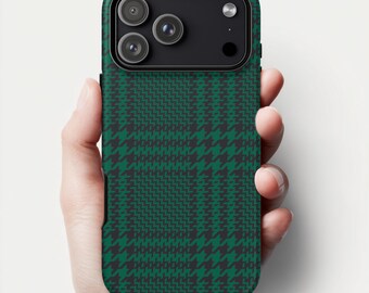 Green Houndstooth Custom Phone Case | Personalized Preppy Design iPhone 17-12