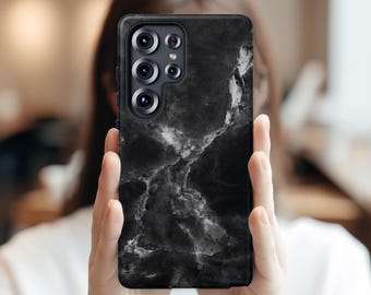 Samsung  S26 Ultra S25 S24 S23 S22 Ultra Plus Case | Black Minimalist Stone Marble | Tough Protective Phone Cover