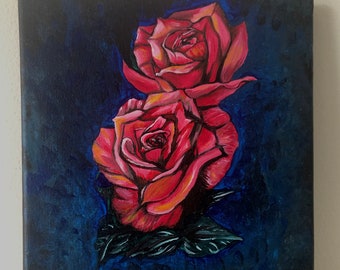 Original Rose Acryl-Gemälde auf gestreckten Leinwand