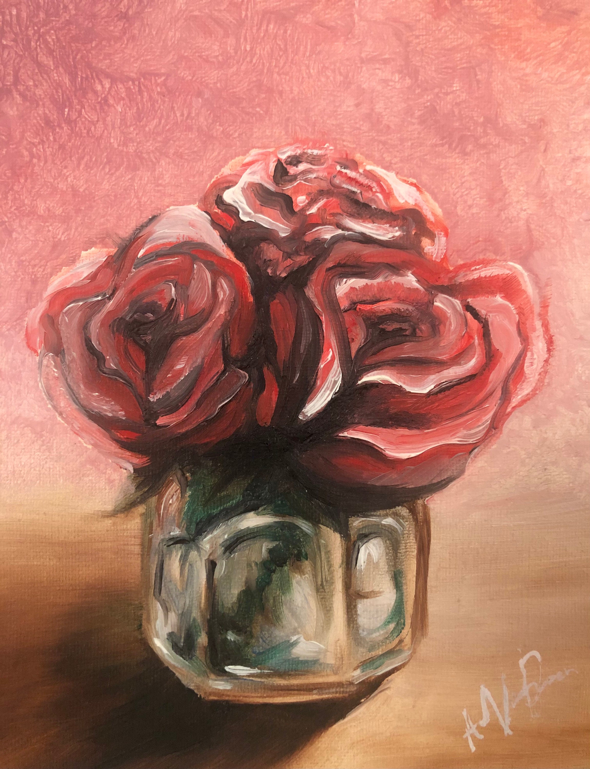 Rose Vase Original Oil Painting on Stretched Canvas Etsy