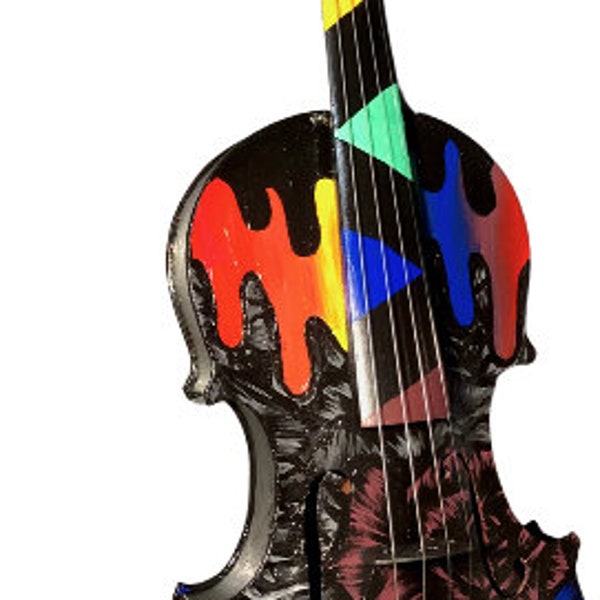 Rainbow Rose Original Hand Painted Acoustic 4/4 Violin With Case