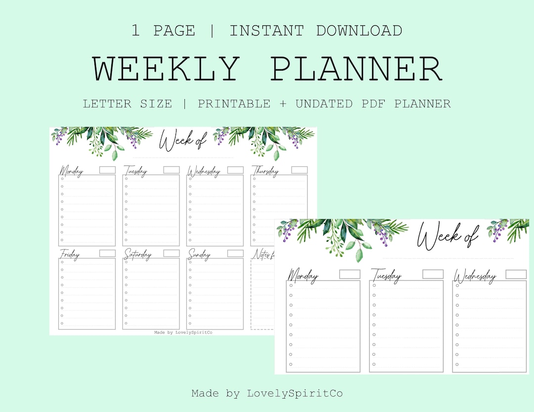 Weekly Planner Printable to Do List - Foliage Theme - Etsy