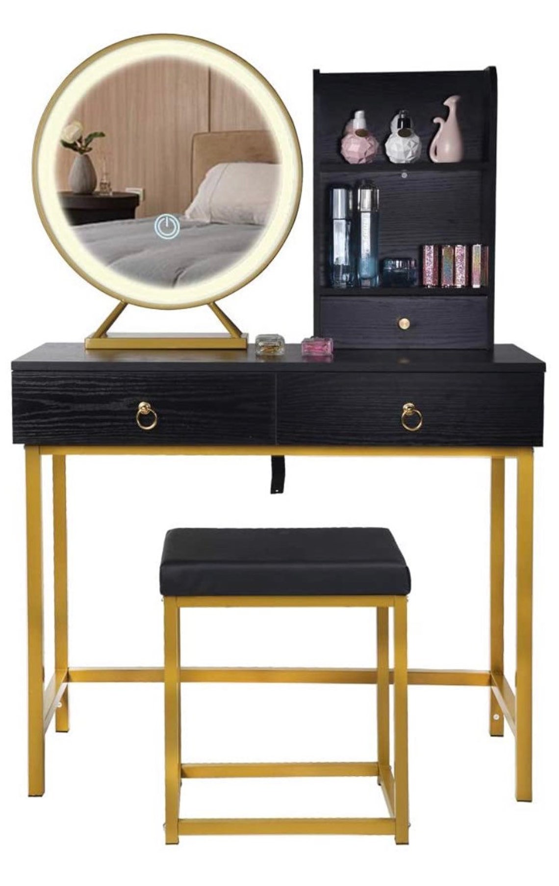 Black Gold Vanity Set with Lighted Dimming Mirror Makeup Etsy