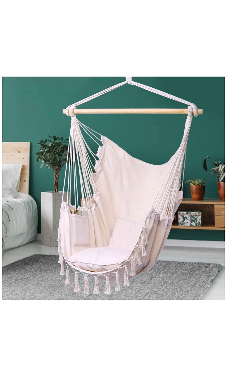 Handmade Cotton Weave Hammock Chair Hanging Kit Included Rope Etsy