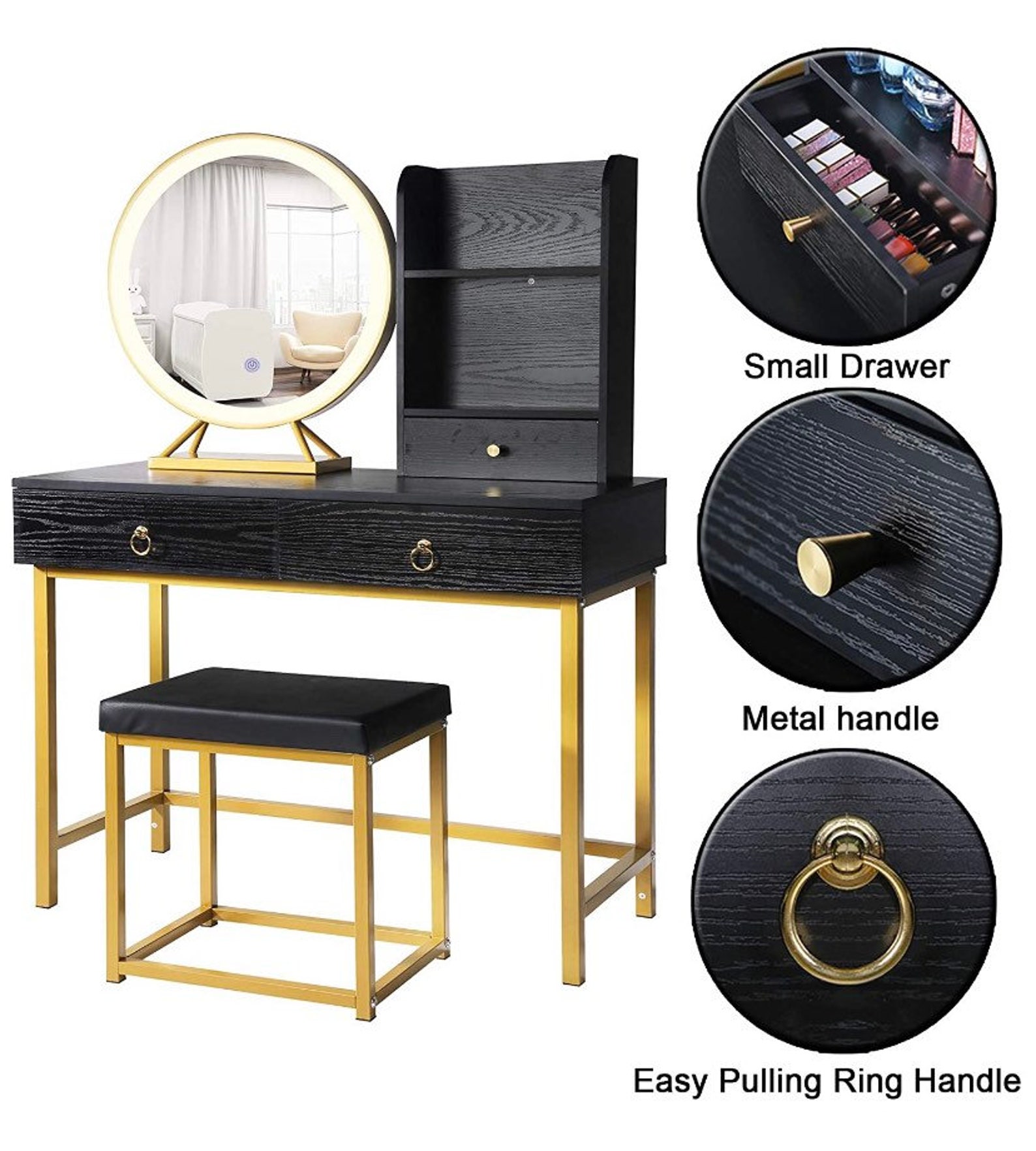 Black Gold Vanity Set with Lighted Dimming Mirror Makeup Etsy