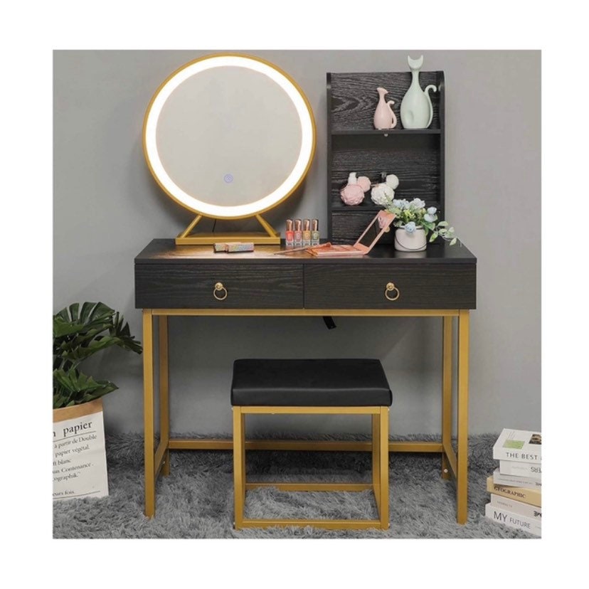 Black Gold Vanity Set with Lighted Dimming Mirror Makeup Etsy