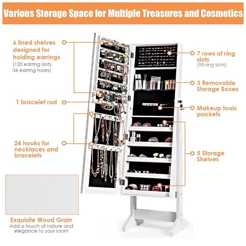 Gabinete del armoire de la joyería con espejo de longitud | Etsy