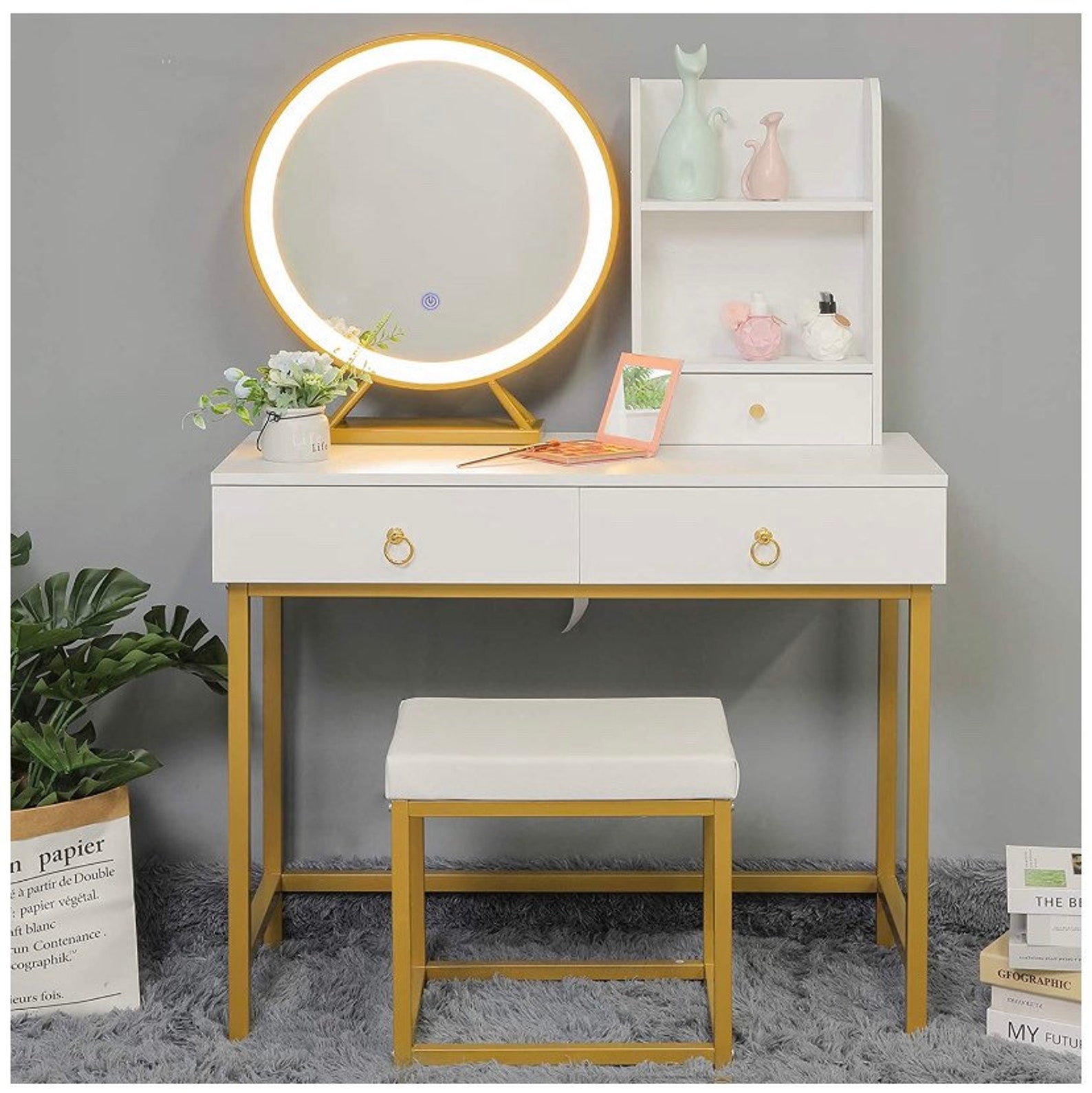 Black Gold Vanity Set with Lighted Dimming Mirror Makeup Etsy