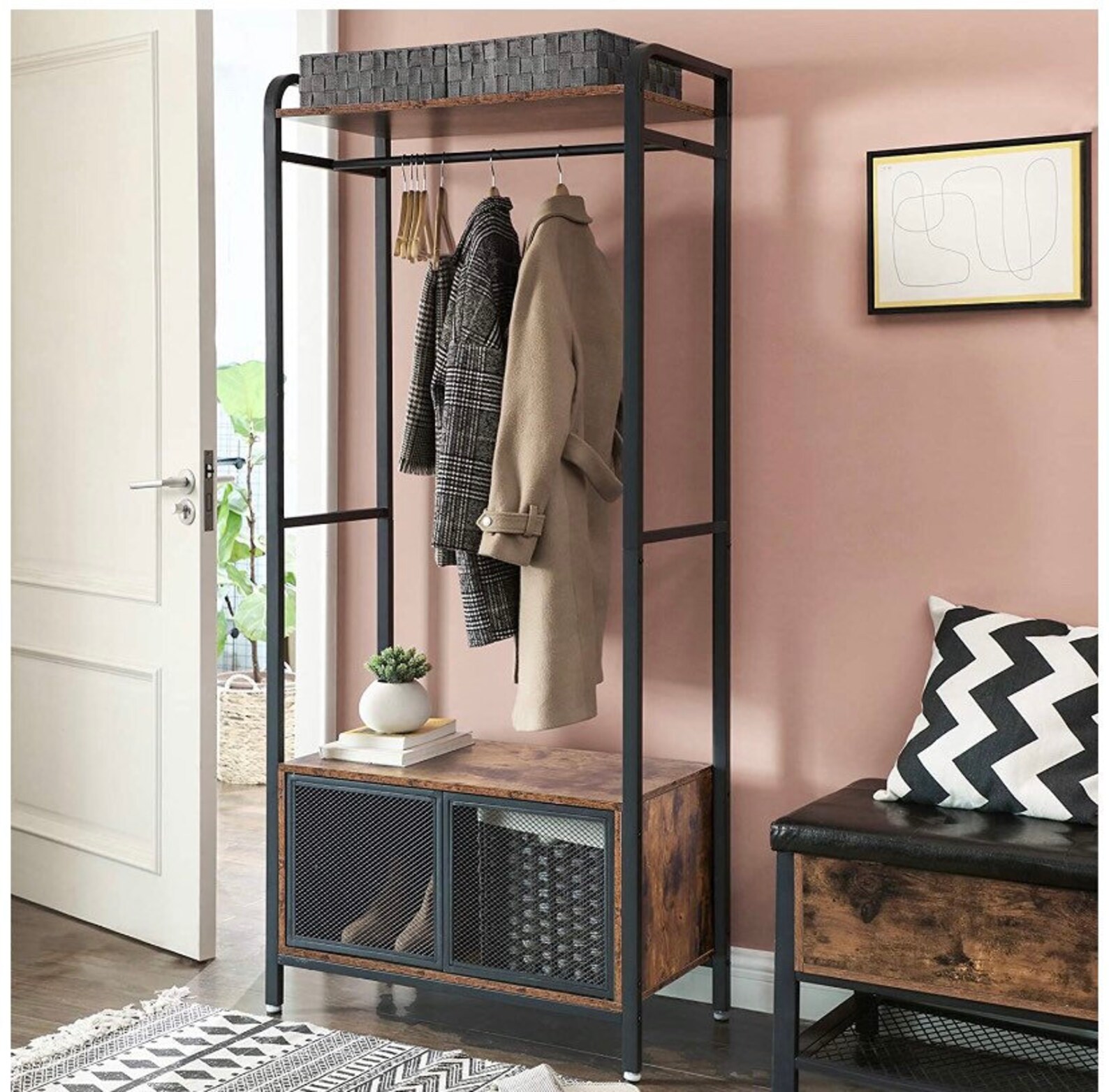 Narrow Hall Tree with Bench and Shoe Storage Rustic Entryway Etsy