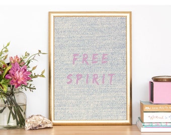 FREE SPIRIT DENIM - Vintage Wash - Pink and Blue - Eclectic - Spiritual - Wall Art - Digital Download