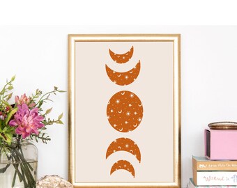 MOON PHASE - BOHEMIAN - Wall Art - Boho Print - Digital Download - Eclectic Prints - 16x20 - 24x36 - Horizontal and Vertical