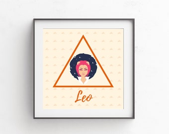 LEO WALL ART - Zodiac - Digital Download - 10x10 - Sun Sign - Moon Sign - Constellation - Square Frame - Eclectic - Prints
